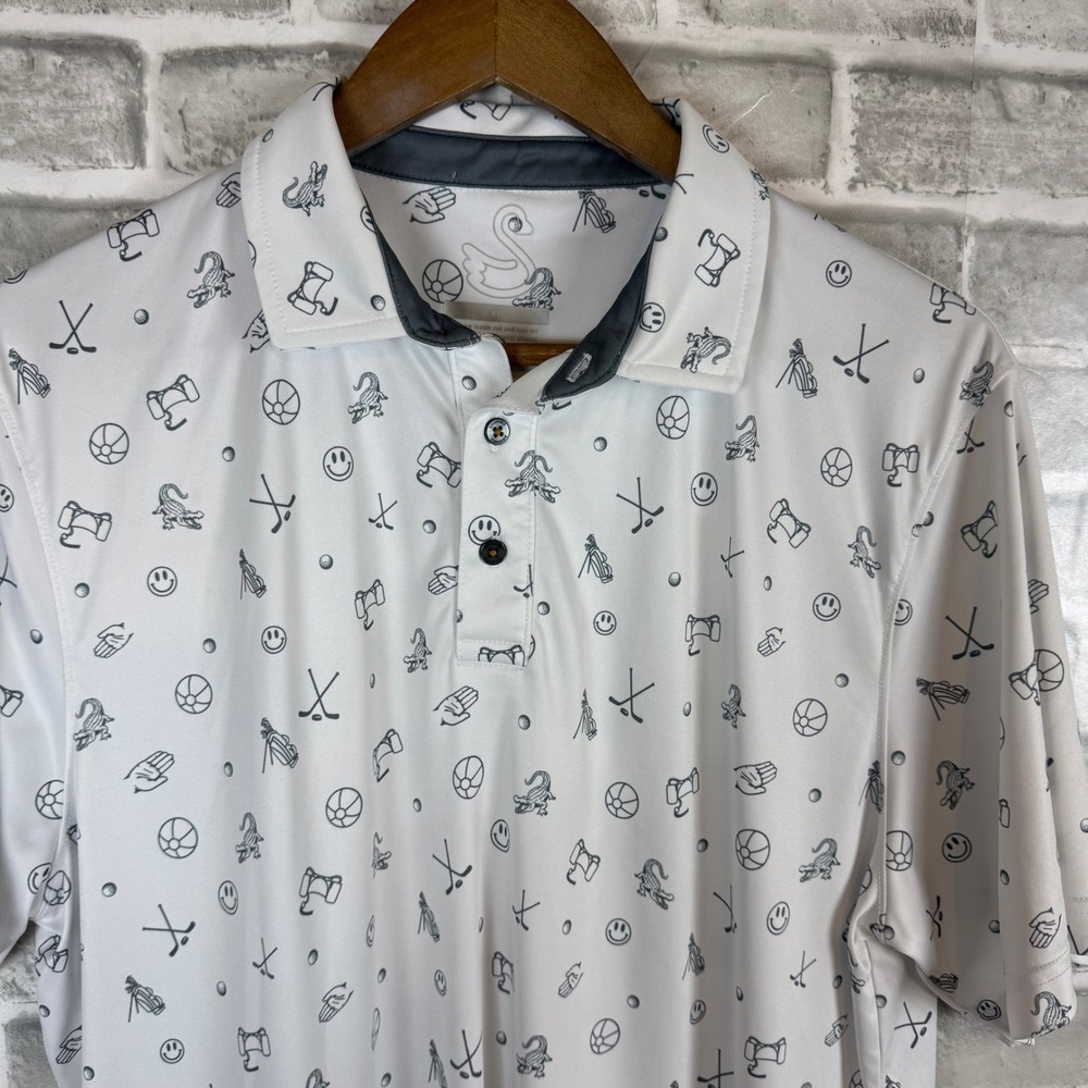 Swannies Golf Mens XL White Novelty Print Performance Polo Shirt Short Sleeve